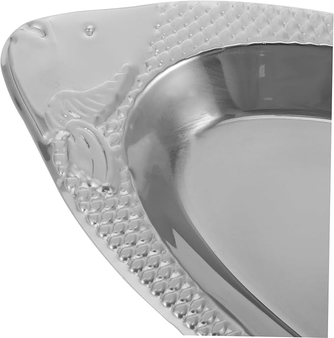 IMIKEYA 1Pc Fish Shaped Dish Stainless Steel Plate Food Tray for Steaming Serving Unique Concave Fishtail Design with Polishing for Kitchen Dining