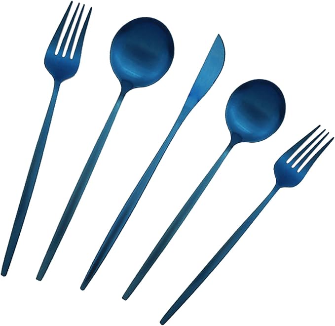 30-Piece Stainless Steel Silverware Set, Attractive Matte Finished Flatware Set, Serving for 6, Classic Cutlery set for Home/Restaurant，Includes Dessert Spoons Forks - Blue