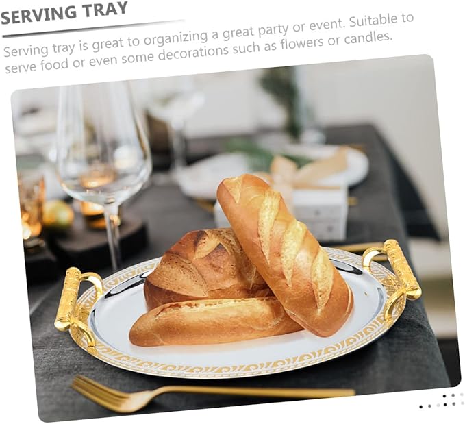Garneck Stainless Steel Tray Handles Two Serving Tray for Food European Style Dessert Serving Dish