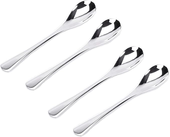 VANRA 4.9in 4-Piece Tea Spoons Set Stainless Steel Coffee Appetizer Dessert Spoon Serving Spoon Teaspoon Silver Flatware Set of 4