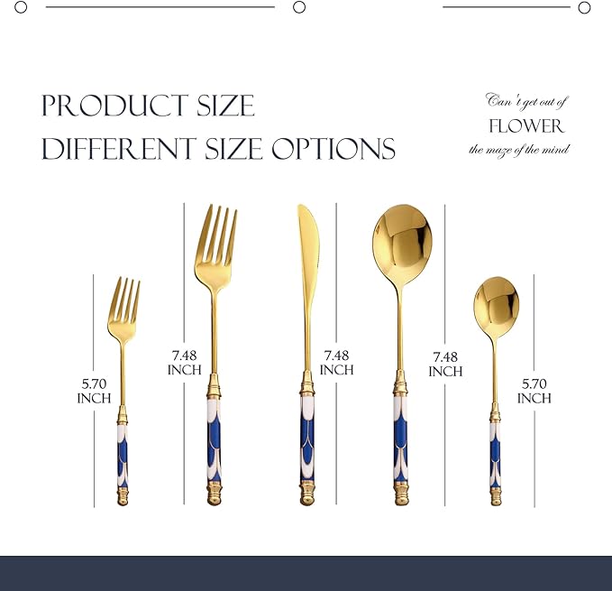 40-piece luxury gold flatware set for 8, 18/8 stainless steel silverware set, cutlery set with ceramic handle，forks and spoons for family wedding party，dishwasher safe