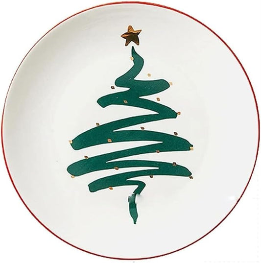 Plates Christmas Dinnerware Set Plates and Bowls Tableware Decoration Coffee Mugs Plates Set Ceramic Xmas Set Porcelain Plate(B)