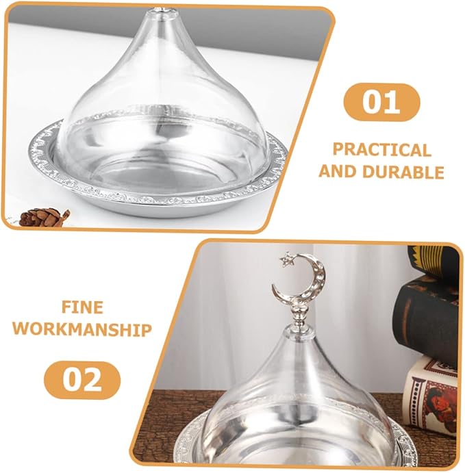 GLEAVI Elegant Dessert Plate Lid Cake Serving Tray for Snacks Cupcakes Silver