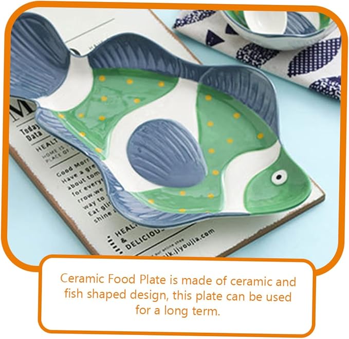 Amosfun Shark Plate Ceramic Serving Dish Set Hand-painted Creative Japanese Food Server for Boys and Girls Unique Fish-shaped Dinnerware for Home Use and Parties