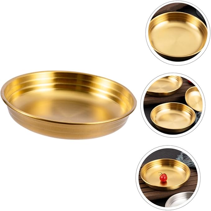 PRETYZOOM Thickened Stainless Steel Korean Kimchi Dish Flat Saucer for Appetizer Plates Soy Sauce Bowl Food Sauce Dish Fall Wear Resistant Serving for Home and Restaurant
