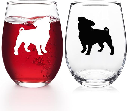 Futtumy Pug Wine Glasses Set of 2, Pug Gifts for Pug Lovers, Pug Gifts, Dog Lovers Gifts for Women, Gifts for Dog Lovers for Christmas Birthday Mother's Day, 17Oz Wine Glass for Women