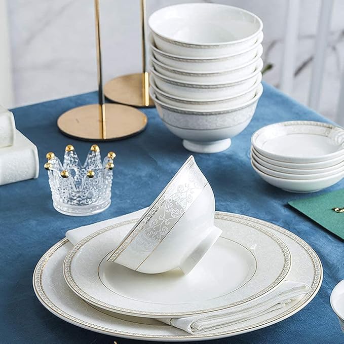 White Round Porcelain Dinnerware Set, Dishes/Plate/Bowl Set, Fine Bone China Dinnerware Sets Clearance, Collection Ceramic Kitchen And Dining Sets For Home,B56 Pcs Service For 10,A56 Pcs Service for