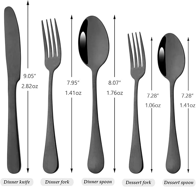 35-Piece Black Silverware Set For 6, Premium Stainless Steel Cutlery Serving Utensils, Modren & Classic Tableware For Home Kitchen Restaurant Party, Mirror Finish, Dishwasher Safe