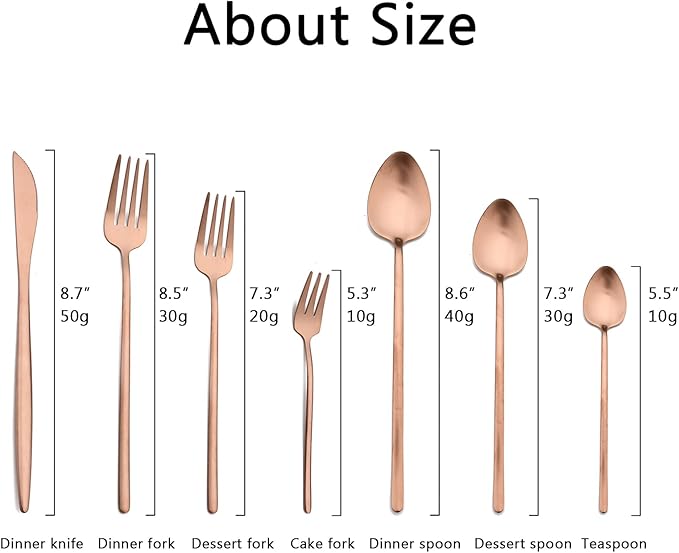 JASHII Modern Design 304 Stainless Steel 5.3" Tea Fork Set,3 prong Small Cake Fruit Forks and 5.4" Coffee Spoons Frosted Handle for Coffee Ice Cream Sugar Parties Events Wedding - Rose Gold