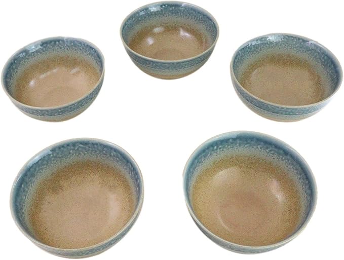 Ebros Gift Artistic Blue River Ao Nagashi Collection Dinnerware Serveware Kitchenware Set Asian Japanese Restaurant Supply (Pack Of 5 Medium Soup Salad Rice Bowls 24oz)
