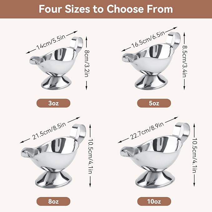 Gravy Boat, Mini Sauce Jug Stainless Steel Gravy Boat with Handle Sauce Cup with Dripless Lip Spout for Gravy Sauces Salad Dressings Cream(3oz)
