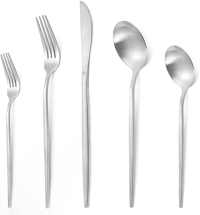 Silverware Set, LAZAHOME Stainless Steel Flatware Cutlery Set Service for 4, 20-Piece Kitchen Utensil Set Include Spoons And Forks Set, Satin Polished Finished, Dishwasher Safe.