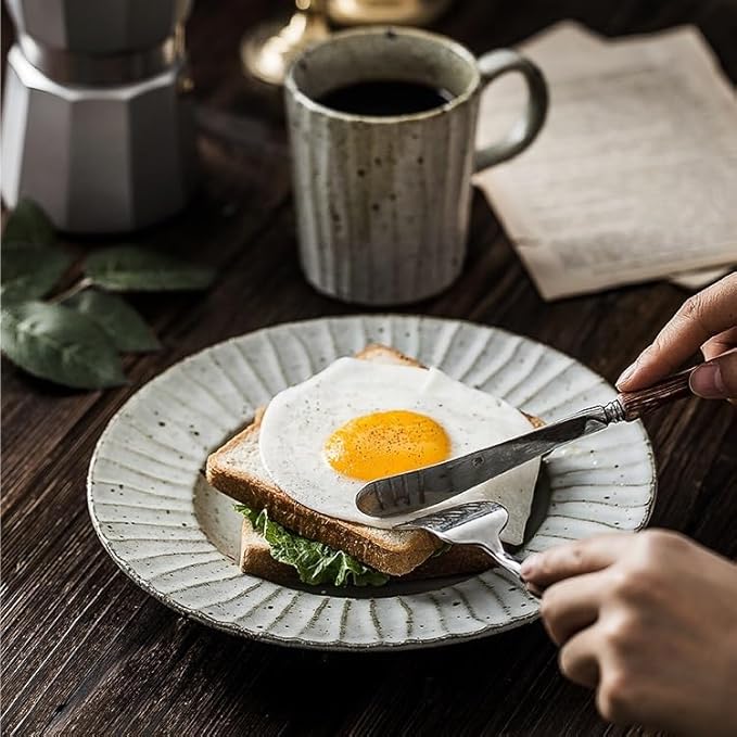 Dinner plate Kitchen Plates Dishes Japanese Style Household Dish Stoneware Retro Breakfast Salad Plate Fruit Plate Simple Ceramic Dinner Plate Food Utensil Dinner plates Kitchen Dinnerware Small Plat