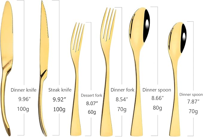 24-Piece 304 Silverware Set, Mirror Polish Serving Flatware Cutlery Set Include Steak Knife Fork Spoon, Wedding Kitchen Restaurant Utensils Daily Use, Service For 4, Gold