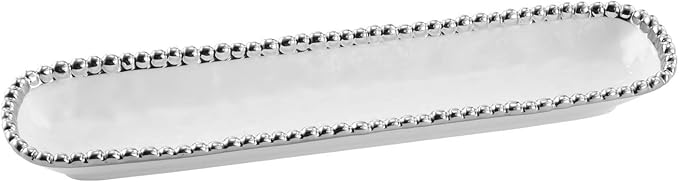 Pampa Bay Salerno Porcelain Cracker Tray with Titanium-Plated Border, White and Silver
