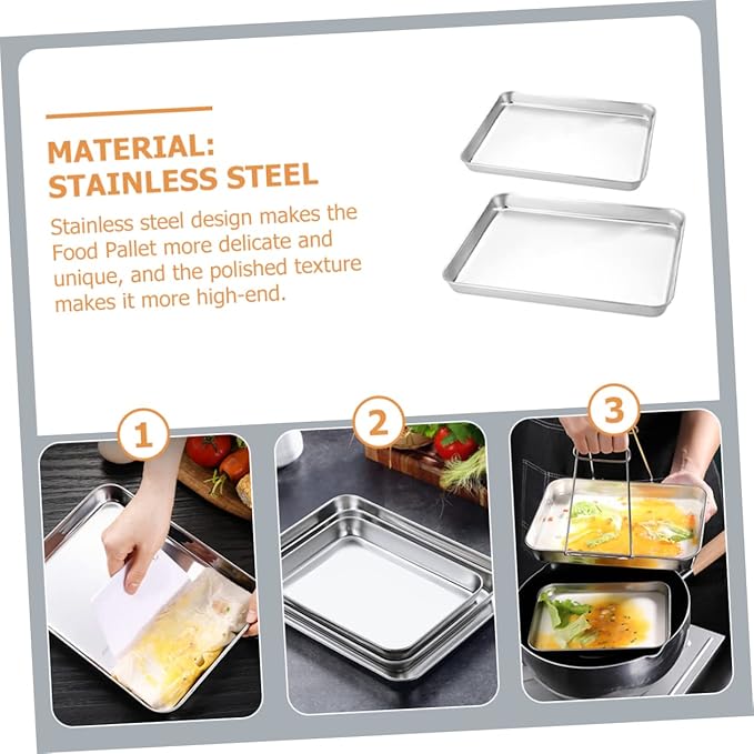 2Pcs Square Stainless Steel Steamer Trays Deep Multi-Functional Kitchen Food Plates for Barbecue and Cooking Non-Stick Easy to Clean Suitable for Parties and Home Use