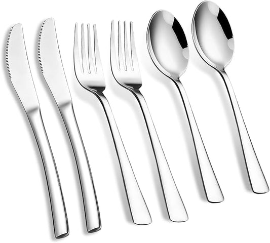 6-Piece Silverware Set Stainless Steel Flatware Set Service for 2 Includes Knives Forks Spoons Cutlery Utensil for Home Kitchen, Dishwasher Safe