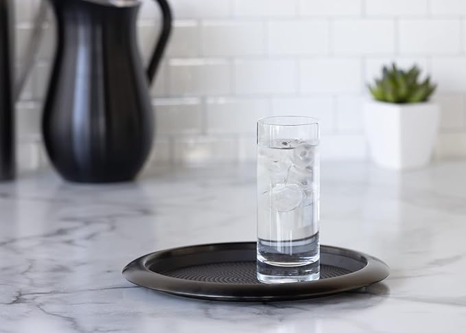 Service Ideas TR119RIBX Tray with Removable Insert, 9" Round, Stainless Steel, Black Onyx