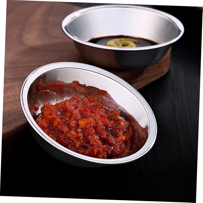 8Pcs Stainless Steel Sauce Plates for Kitchen Condiments and Seasoning Small Appetizer Plates for Soy Sauce Vinegar Spices and Dips Easy to Clean and Store Simple Design Matching Tableware