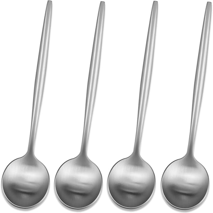 5.1 Inches Tea Spoons,SS18/10 Satin Finishing Coffee Spoons,Small Demitasse Spoon For Espresso,Mini Stirring Spoon For Dessert,Set Of 4 Solid Round Teaspoons
