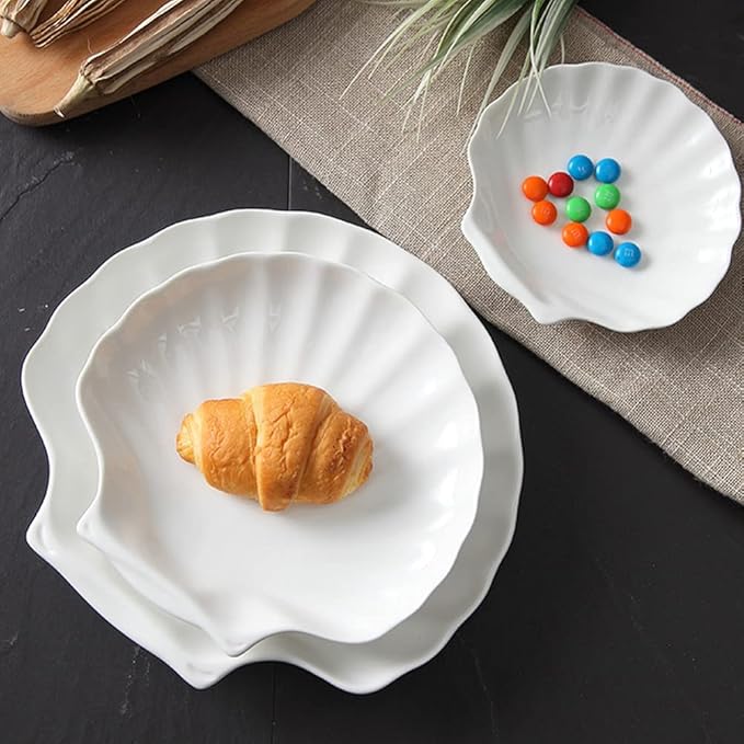 UPKOCH Food Trays Pinch Bowls 4Pcs Ceramic Shell Plate Scallop Sea Shell Dinner Plates Dessert Appetizer Salad Dishes Sushi Serving Platter 3.5inch Appetizer Serving Tray Pinch Bowls