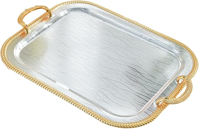 Serving Tray Tea Cup Holder Iron Art Cosmetic Perfume Makeup Display Vanity Tray Decorative Tray for Dressing Room Bathroom, L
