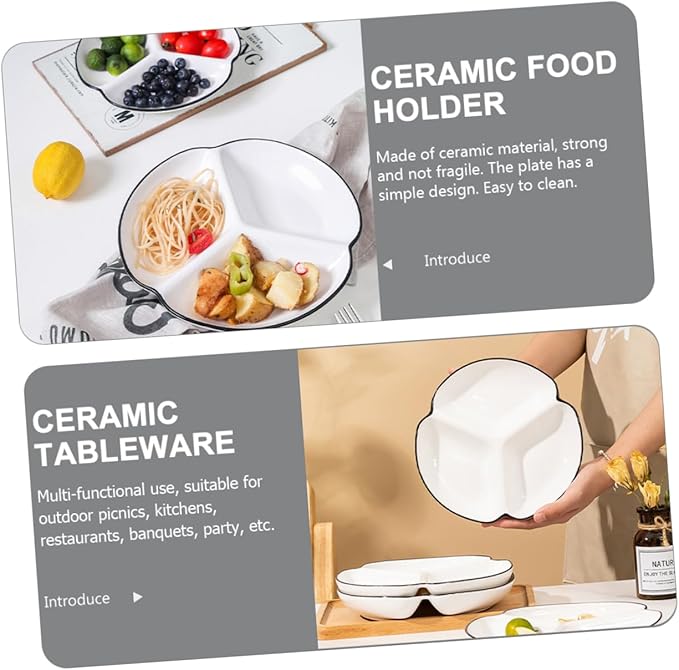 Ceramic Divided Plate Compartment Dinnerware Porcelain Portion Control Bowl for Parties for Serving Snacks Fruits Veggies and Appetizers