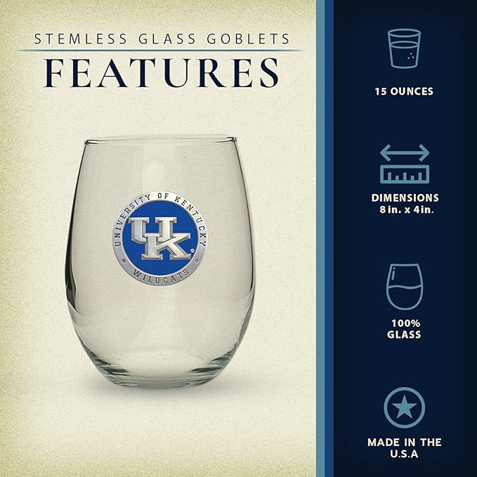 Heritage Pewter Kentucky Stemless Glass Goblets – Set of 2 | 15 OZ Goblet Wine Glasses | Expertly Crafted Pewter Glass