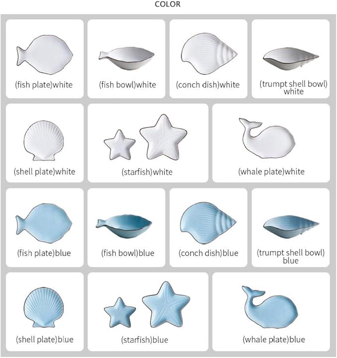 Porcelain plateOcean Style Ceramic Plate Tableware Whale Fish Dish Shell Starfish Trumpet-blue starfish small