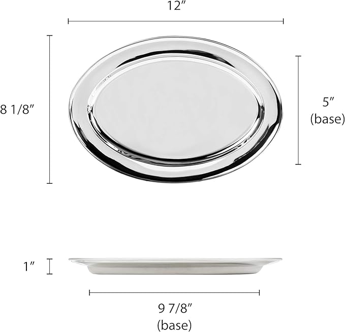 Set of 2 Stainless Steel 12” Oval Platter- Serving Platters for Appetizer Snack Fruit Cup Cake Server Tray Display Serving Dishes for Entertaining