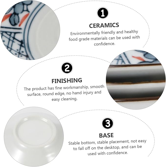 PRETYZOOM 3pcs Japanese Glazed Ceramic Plates Dipping Bowl Seasoning Dish Salad Plate Easy Clean