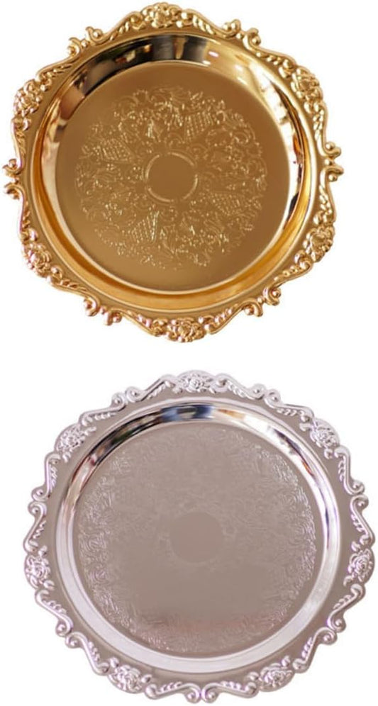 2 Pcs Stainless Steel Serving Trays Silver and Gold Storage Plates for Fruit Dessert Cake Pastry Platters Multipurpose Food Display for Kitchen Party