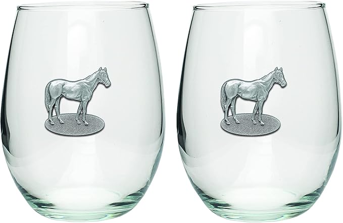 Heritage Pewter Racehorse Stemless Glass Goblets – Set of 2 | 15 OZ Goblet Wine Glasses | Expertly Crafted Pewter Glass