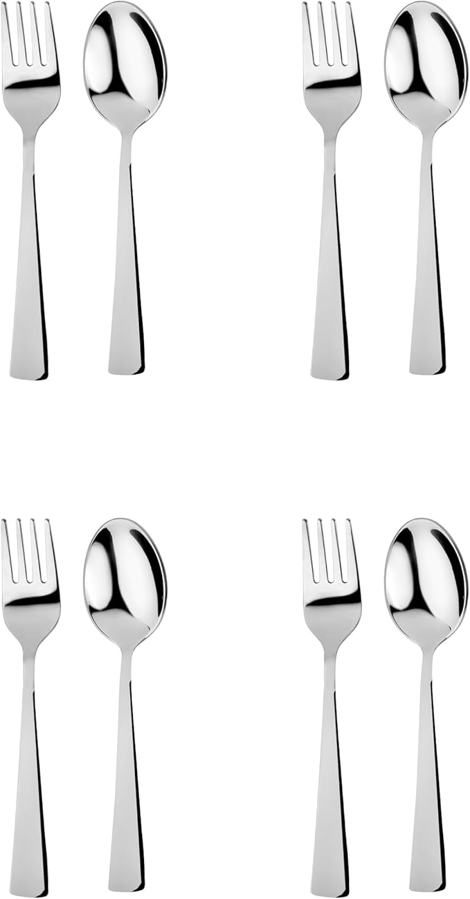 Ahimsa Kids Stainless Steel Utensils, 8 Piece Kid Forks and Spoons Set, Pediatrician Designed Kids Silverware, 100% BPA Free & Dishwasher Safe (Classic)