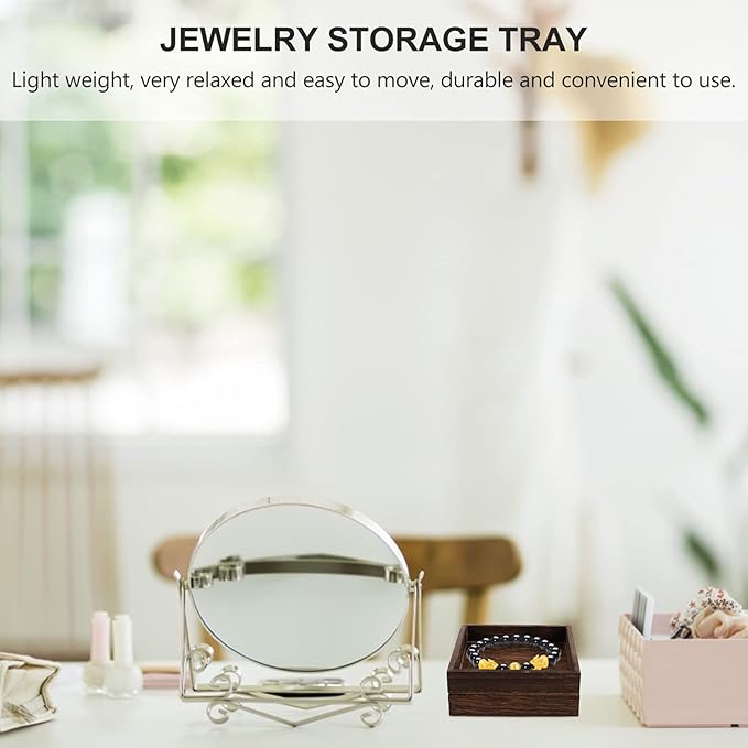 DOITOOL Wooden Jewelry Tray Set of Two Small Solid Wood Vanity Organizer Retro Jewelry Storage Holder for Desktop Decor