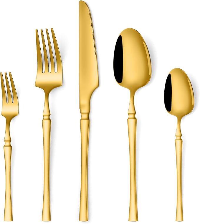 20-Piece Silverware Set Luxury Stainless Steel Small Waist Cutlery Set for 4 Vintage Style Flatware Set for Home Kitchen, Mirror Polished, Dishwasher Safe