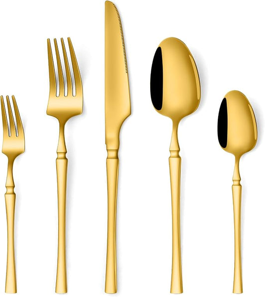 20-Piece Silverware Set Luxury Stainless Steel Small Waist Cutlery Set for 4 Vintage Style Flatware Set for Home Kitchen, Mirror Polished, Dishwasher Safe