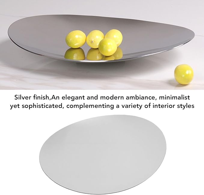 Jelquix Silver Tray Decorative, Stainless Steel Oval Fruit Bowl, Elegance Redefined Silver Finish Decor Tray, Modern Luxury Dessert Platter Fruit for Coffee Table & Home Decor (L) (S)