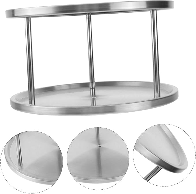 Cabilock Stainless Steel Seafood Snack Plate Double with Bracket Food Serving Tray for Restaurant Party Buffet Silver Kitchen Utensil