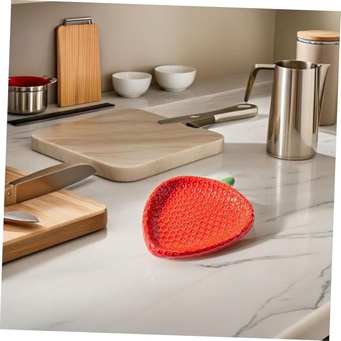 Strawberry Design Ceramic Appetizer Plate Multifunctional Dessert Dish for Sauces Sushi Pastries Snacks Easy to Clean and Portable for Dining and Picnics