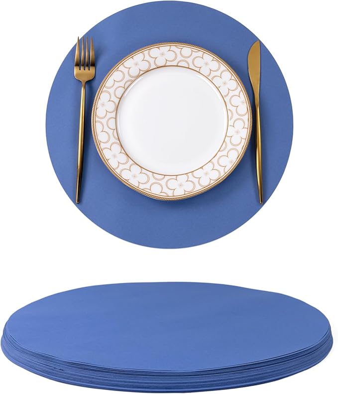 SHACOS 100 pcs Round Paper Placemats Disposable 13 inch Colored Paper Decorative Place Mats for Wedding Birthday Party Bridal Baby Shower Table Decoration, Blue