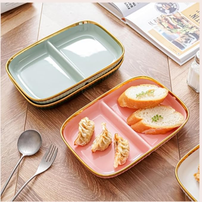 Porcelain Healthy Eating Plate, Ceramic 2 Compartment Divided Plates, Portion Control Plates for Adults Weight Loss, Length: 23.8cm/9.37 inch