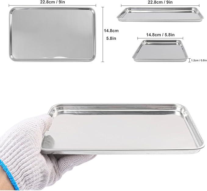 10 Pack Rectangle Stainless Steel Surgical Tray, 9 x 5.83 Inch Surgical Trays, Stainless Steel Medical Trays for Lab Instruments Organizer, Lab, Tattoo, Dental