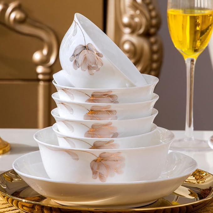 60 Heads Jingdezhen Ceramic Dinnerware Set Kitchen Tableware Ceramic Plates and Dishes Bowls 60pcs combination dishes set-WHITE