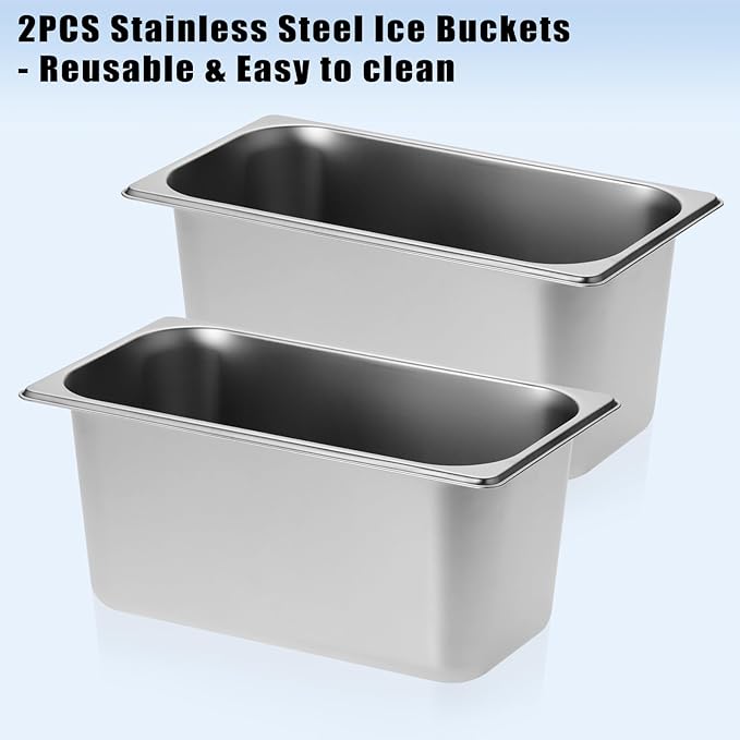 OwnMy 2PCS Ice Buckets for Parties, Stainless Steel Ice Bucket for Freezer, Metal Ice Cubes Bins Storage Container for Freezer, Wine Beer Drink Cooling Buckets for Beverage Cocktails Champagne