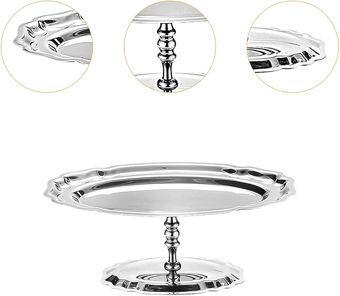 Footed Serving Tray for Ice Cream and Fruit with Dessert Cup Bowl, Silver