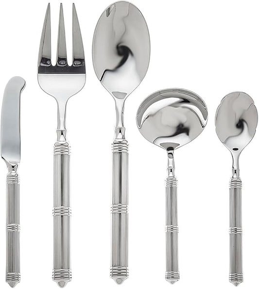 Ricci Argentieri Castello Hostess 18/10 Stainless Steel Flatware Set, with Serving Spoon, Serving Fork, Gravy Ladle, Butter Spreader, And Sugar Spoon, 5 Piece Set
