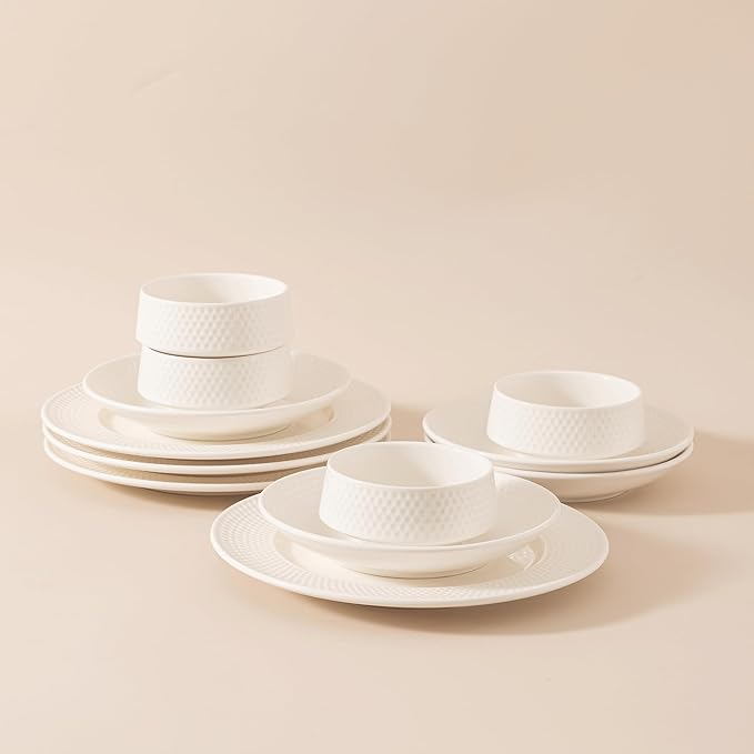 Dinnerware sets plates and bowls sets modern plates,Handmade Reactive Glaze Stoneware Plates and Bowls Sets,Highly Scratch Resistant Dishwasher & Microwave Safe Dishes Set (style - 6, 4 - Set (12pcs))