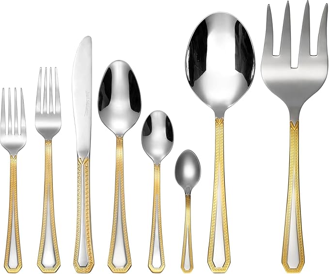 75-Pc Luxury Flatware Set for 12 w/Storage Case 24K Gold Premium Dining Cutlery Service - 18/10 Surgical Stainless Steel Silverware Hostess Serving Set in a Chest