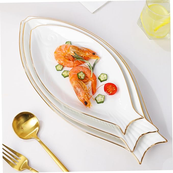 LIFKOME Ceramic Fish Plate Elegant Fish Shaped Food Serving Tray Rimmed Design for Appetizers Sushi Fruits for Parties and Banquets